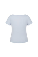 Letters Button Heart Neck Short Sleeve T-shirt