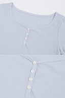 Letters Button Heart Neck Short Sleeve T-shirt