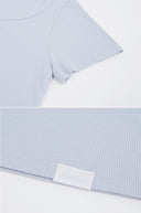 Letters Button Heart Neck Short Sleeve T-shirt